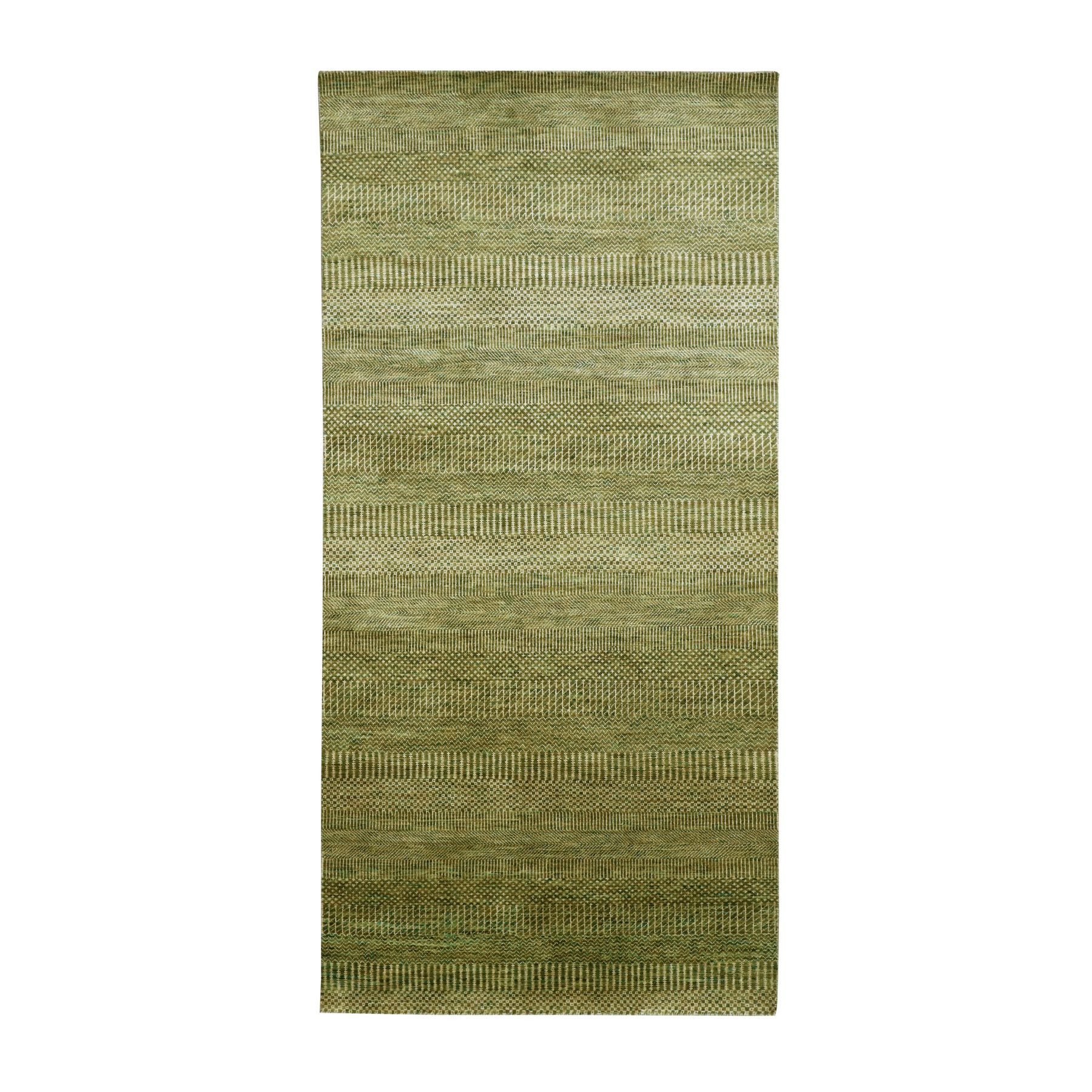 Honey Brown, Hand Knotted, Modern Grass Design, Denser Weave, Wool and Silk, Soft to the Touch, Runner, Oriental Rug